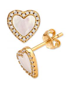 Mother of Pearl & Cubic Zirconia Heart Stud Earrings in 18k Gold-Plated Sterling Silver, Created for Macy's