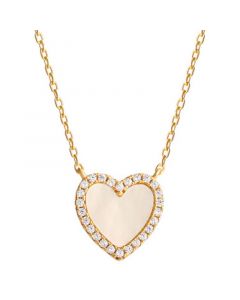 Mother of Pearl & Cubic Zirconia Heart Halo Pendant Necklace in 18k Gold-Plated Sterling Silver, 16" + 2" extender, Created for Macy's