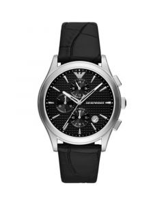 Men's Chronograph Black Leather Strap Watch 42mm