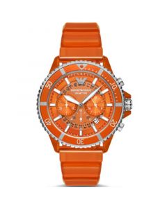 Men's Chronograph Orange Polyurethane Strap Watch 44mm