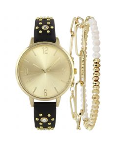 Women's Black Strap Watch 38mm Gift Set, Created for Macy's