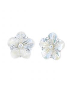 White Mother Of Pearl & Cultured Freshwater Pearl (5mm) Flower Stud Earrings in Sterling Silver