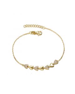 Sterling Silver 14k Yellow Gold Plated with Cubic Zirconia Pave Heart Stampato Link Adjustable Bracelet