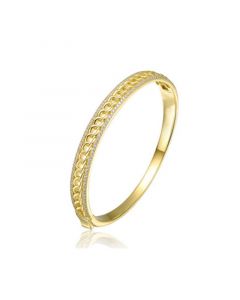 Sterling Silver 14k Yellow Gold Plated with Cubic Zirconia Chain Link Stiff Bangle Bracelet