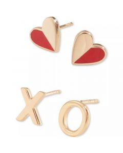 2-Pc. Set Red Heart & XO Mismatch Stud Earrings