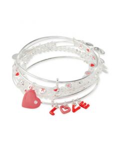 Silver-Tone 5-Pc. Set Mixed Love Charm Bangle Bracelets