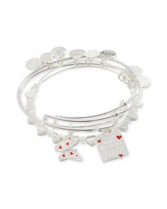 Silver-Tone 3-Pc. Set You Make My Heart Flutter Charm Bangle Bracelets