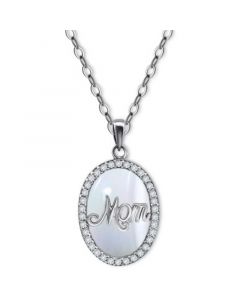 Cubic Zirconia & Mother of Pearl Oval "Mom" Halo Pendant Necklace, 16" + 2" extender, Created for Macy's