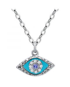 Cubic Zirconia & Enamel Evil Eye Pendant Necklace in Sterling Silver, 16" + 2" extender, Created for Macy's