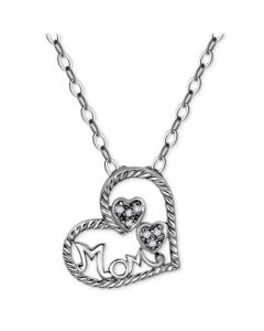 Cubic Zirconia Mom Heart Pendant Necklace, 16" + 2" extender, Created for Macy's