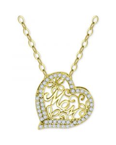 Cubic Zirconia Mom Heart Pendant Necklace in 18k Gold-Plated Sterling Silver, 16" + 2" extender, Created for Macy's