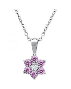 Pink & White Cubic Zirconia Flower Necklace in Sterling Silver, 16" + 2" extender, Created for Macy's