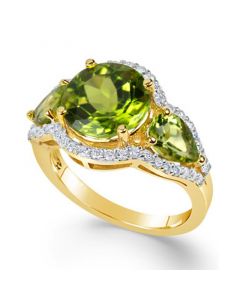 Peridot (4-3/8 ct. t.w.) and Diamond (3/8 ct. t.w.) Three-Stone Ring in 14k Gold