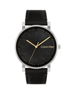 Men's 3-Hand Black Leather Strap Watch 43mm