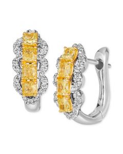 Couture® Sunny Yellow Diamond (1 ct. t.w.) & Vanilla Diamond (1/5 ct. t.w.) Hoop Earrings in 14k Gold & Platinum