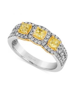 Couture® Sunny Yellow Diamond (5/8 ct. t.w.) & Vanilla Diamond (3/8 ct. t.w.) Three Stone Ring in Platinum & 14k Gold