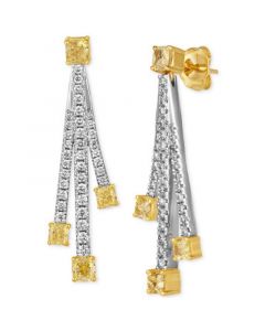 Couture® Sunny Yellow Diamond (1-1/2 ct. t.w.) & Vanilla Diamond (5/8 ct. t.w.) Drop Earrings in Platinum & 14k Gold