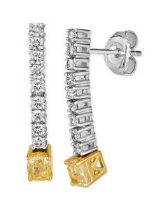 Couture® Sunny Yellow Diamond (7/8 ct. t.w.) & Vanilla Diamond (1/2 ct. t.w.) Linear Drop Earrings in 14k Gold & Platinum