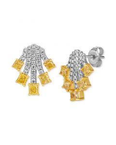 Couture® Sunny Yellow Diamond (1-3/4 ct. t.w.) & Vanilla Diamond (1/2 ct. t.w.) Fan Stud Earrings in 14k Gold & Platinum