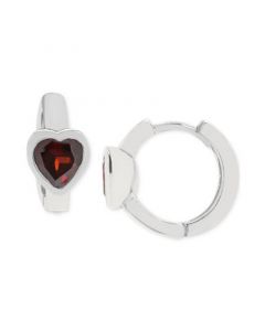 Garnet Heart Extra Small Huggie Hoop Earrings (1 ct. t.w.) in Sterling Silver