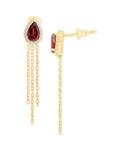 Garnet (7/8 ct. t.w.) & Lab-Created White Sapphire (1/4 ct. t.w.) Multi-Chain Drop Earrings in 14k Gold-Plated Sterling Silver