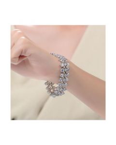 Sterling Silver White Gold Plated Clear Cubic Zirconia Modern Tennis Bracelet