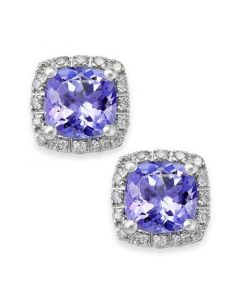 Tanzanite (1-5/8 ct. t.w.) and Diamond (1/8 ct. t.w.) Square Stud Earrings in 14k White Gold