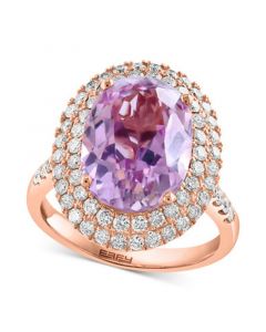 EFFY® Limited Edition Kunzite (8-1/10 ct. t.w.) & Diamond (1 ct. t.w.) Double Halo Ring in 14k Rose Gold