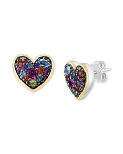 EFFY® Multi-Gemstone (1-1/2 ct. t.w.) & Diamond Accent Heart Stud Earrings in Sterling Silver & Gold-Plate