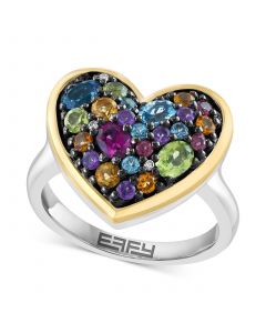 EFFY® Multi-Gemstone (1-5/8 ct. t.w.) & Diamond Accent Heart Ring in Sterling Silver & Gold-Plate