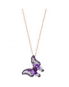 EFFY® Amethyst (1-3/4 ct. t.w.) & Diamond (1/3 ct. t.w.) Butterfly 18" Pendant Necklace in 14k Rose Gold