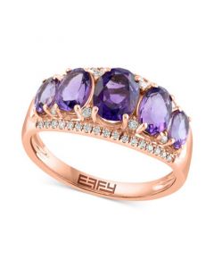 EFFY® Amethyst (2 ct. t.w.) & Diamond (1/5 ct. t.w.) Oval Five Stone Ring in 14k Rose Gold