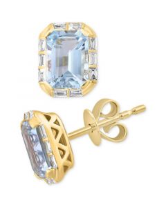 EFFY® Aquamarine (1-1/2 ct. t.w) & Diamond (1/6 ct. t.w.) Halo Stud Earrings in 14k Gold