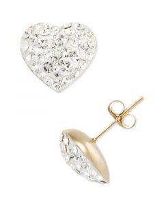 Crystal Pavé Heart Stud Earrings in 10k Gold