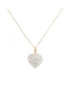 Crystal Pavé Heart 18" Pendant Necklace in 10k Gold