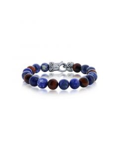 Mens Stainless Steel 10mm Genuine Red Tiger Eye & Sodalite Bracelet