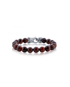 Mens Stainless Steel 10mm Genuine Red Tiger Eye Bead Bracelet