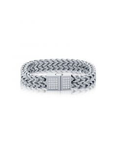 Mens Stainless Steel CZ Double Franco Link Bracelet