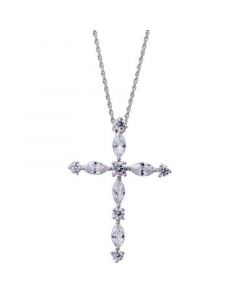 Cubic Zirconia Marquise & Round Cross 24" Pendant Necklace in Sterling Silver, Created for Macy's