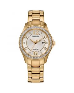 Eco-Drive Women's Crystal Gold-Tone Stainless Steel Bracelet Watch 30mm