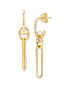 Polished Mariner & Paperclip Link Drop Earrings in 10k Gold