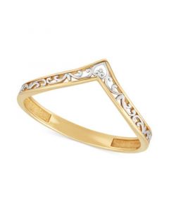 Open Scrollwork Two-Tone Chevron Band in 10k Gold