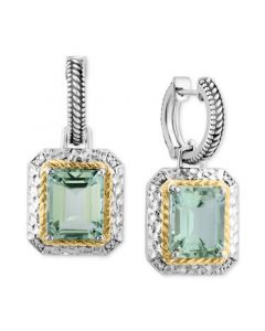 EFFY® Green Quartz (6-5/8 ct. t.w.) & Diamond (1/20 ct. t.w.) Dangle Hoop Drop Earrings in Sterling Silver & 14k Gold-Plate