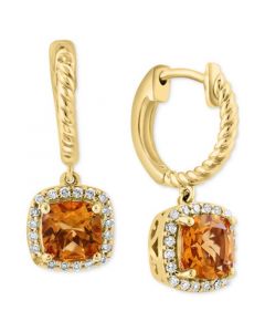 EFFY® Citrine (1-3/4 ct. t.w.) & Diamond (1/5 ct. t.w.) Dangle Hoop Drop Earrings in 14k Gold