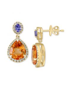 EFFY® Multi-Gemstone (4-1/3 ct. t.w.) & Diamond (3/8 ct. t.w.) Halo Drop Earrings in 14k Gold