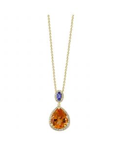 EFFY® Multi-Gemstone (3-7/8 ct. t.w.) & Diamond (1/4 ct. t.w.) Halo Drop 18" Pendant Necklace in 14k Gold