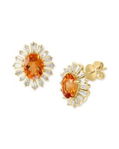 EFFY® Citrine (3-1/6 ct. t.w.) & Diamond (1/2 ct. t.w.) Flower Stud Earrings in 14k Gold