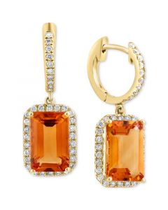 EFFY® Citrine (5-7/8 ct. t.w.) & Diamond (1/2 ct. t.w.) Halo Dangle Hoop Drop Earrings in 14k Gold