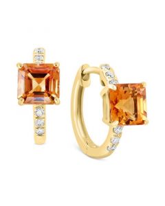 EFFY® Citrine (2-5/8 ct. t.w.) & Diamond (1/6 ct. t.w.) Small Hoop Earrings in 14k Gold, 0.5"