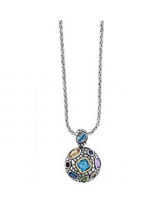 EFFY® Multi-Gemstone Disc 18" Pendant Necklace (6-1/2 ct. t.w.) in Sterling Silver & 18k Gold-Plate